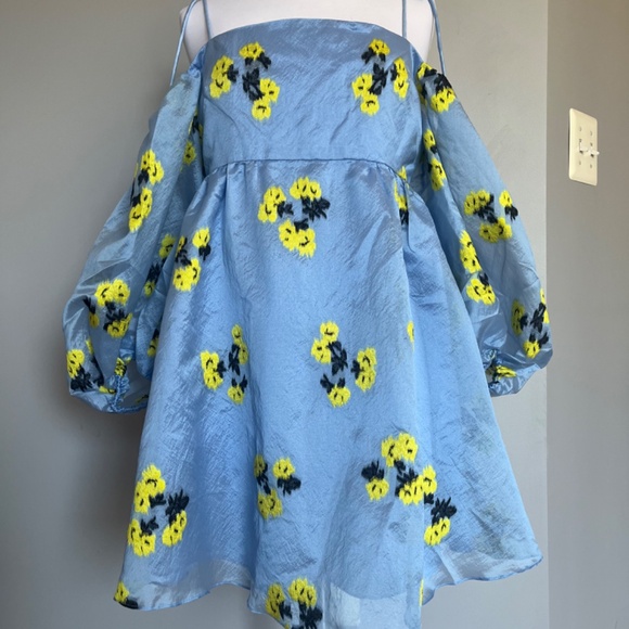 TANYA TAYLOR Marisa Cold-Shoulder Puff Balloon-Sleeve Floral Mini Cocktail Dress - Picture 3 of 8